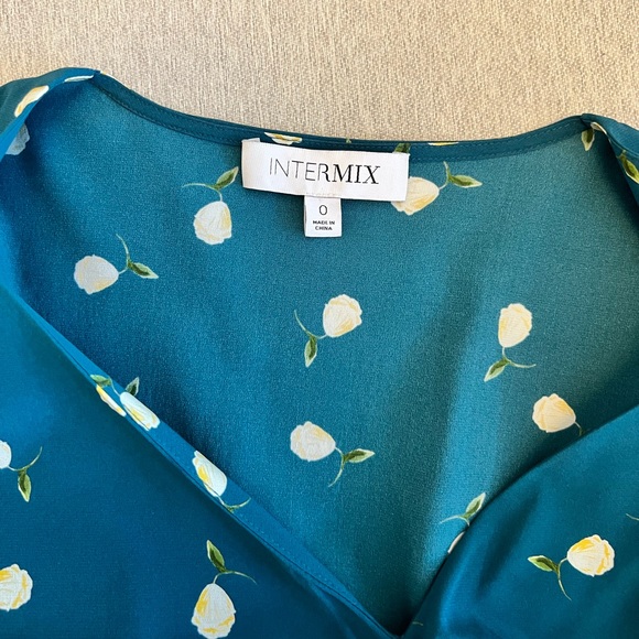 Intermix Teal Floral Long Sleeve Silk Mini Dress - Picture 6 of 9